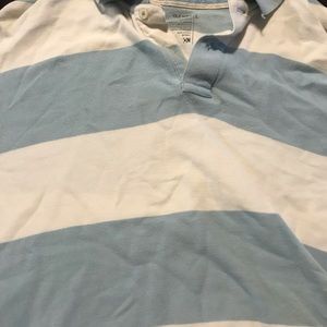 White and blue striped polo